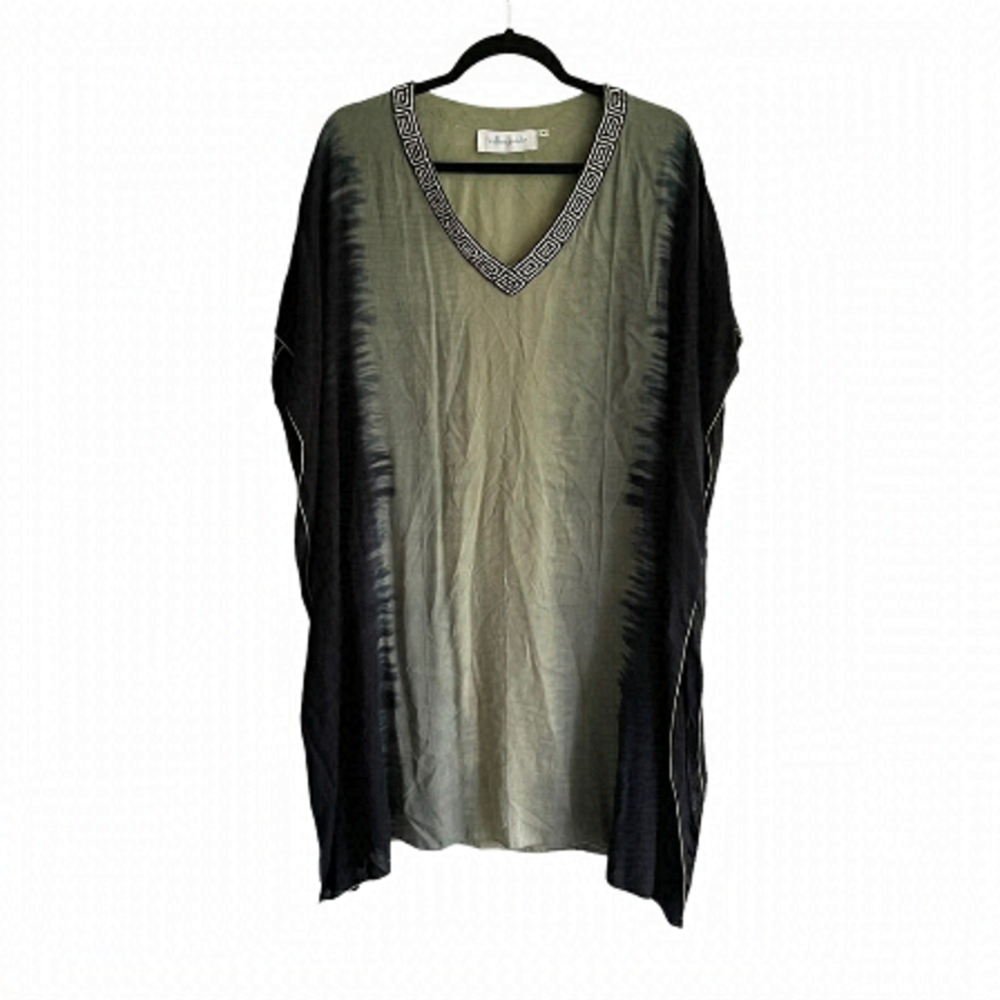 WALKER & WADE Swimwear Coverup Kaftan Kimono Tunic Green Black M